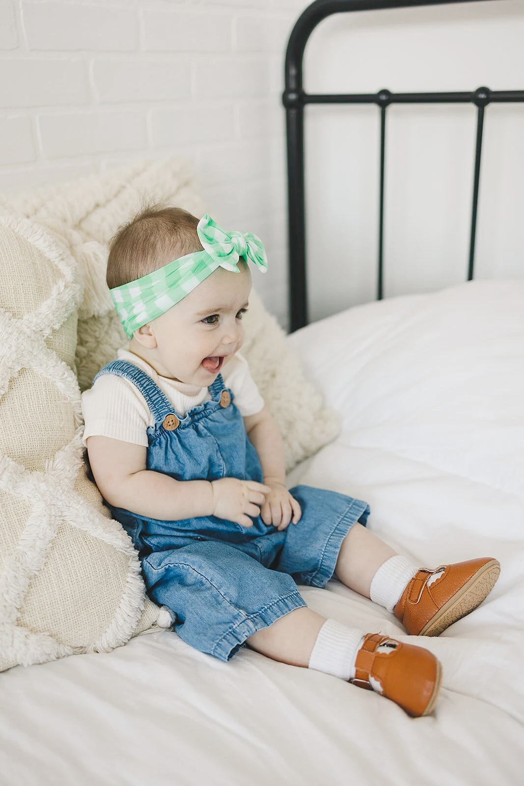 Spring Green Gingham Baby Nylon Headband