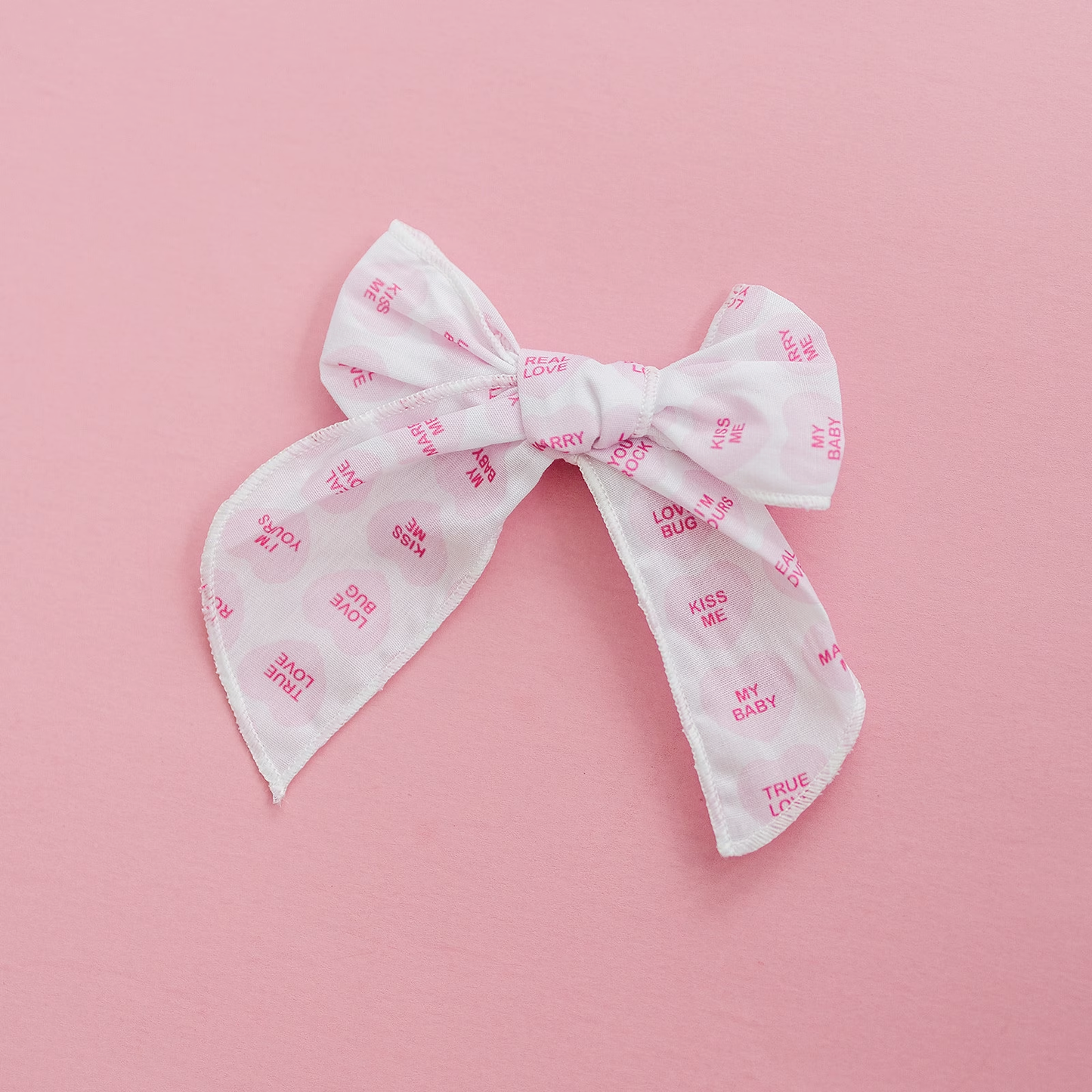 Pink Candy Valentine Heart 4" Serged Cotton Hair Bow