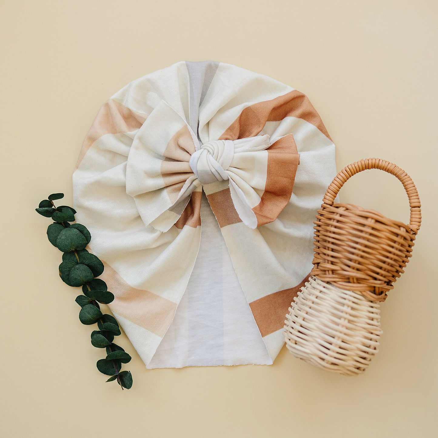 Thick Neutral Stripe Baby Bow Turban