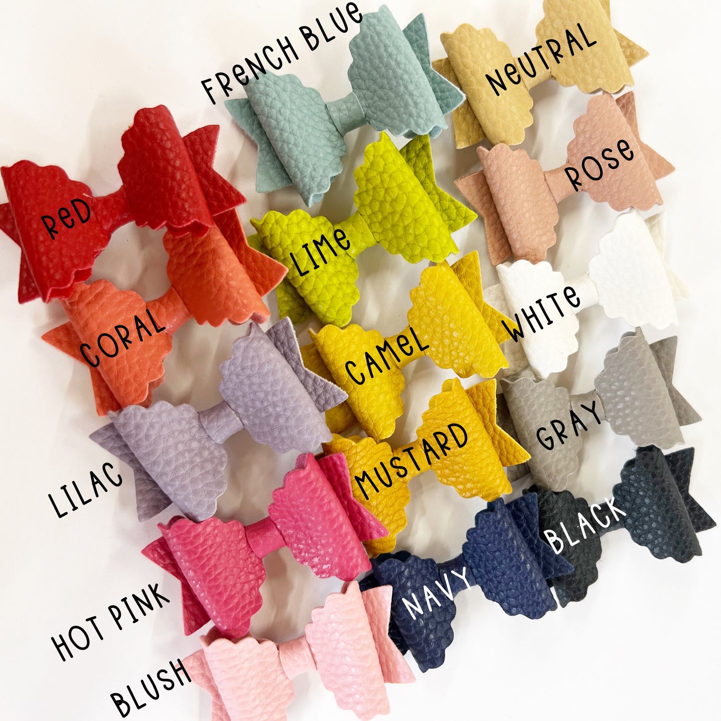 2.5" Petite Scalloped Faux Leather Hair Bows