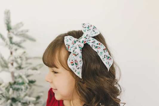 Vintage Sledding Snowman Serged Cotton 4" Hair Bow
