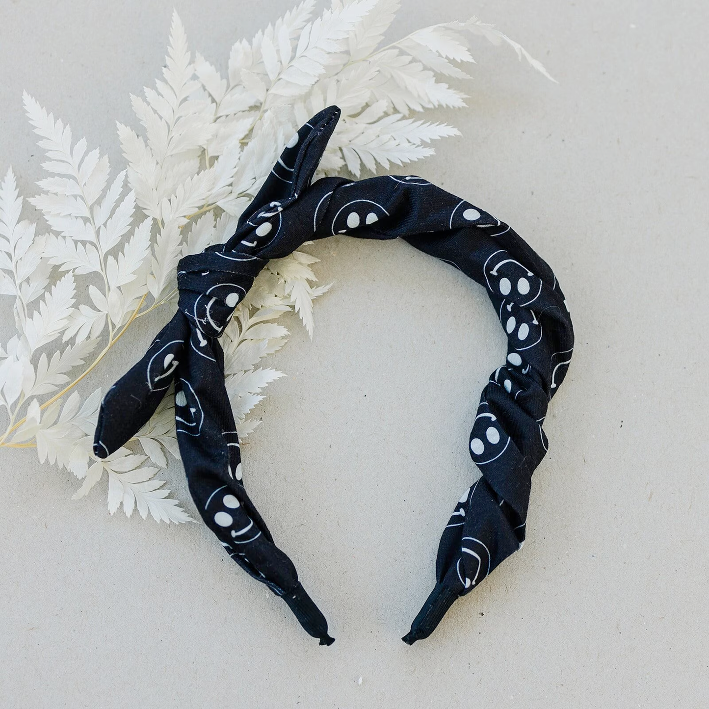 Black and White Smile Face Bow Hard Headband