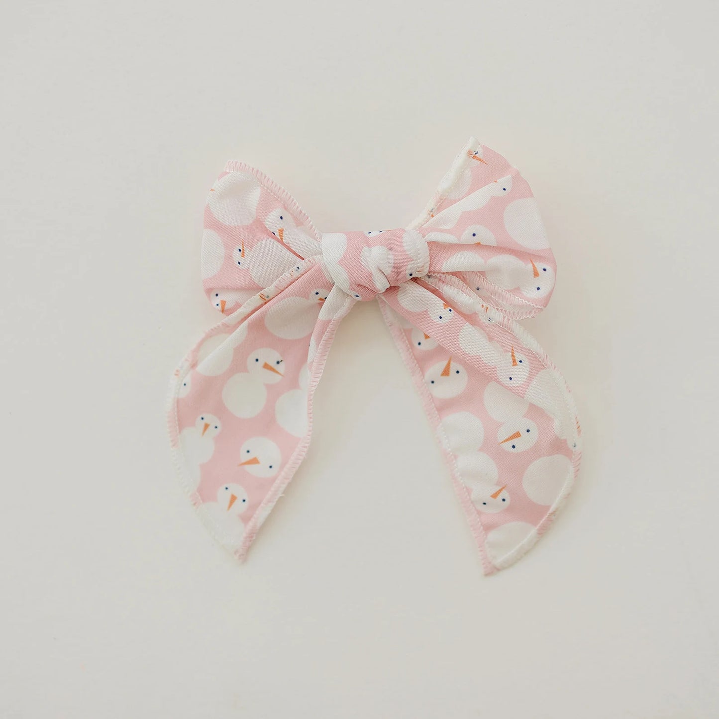 Pink Winter Snowman 4" Serged Cotton Hair Bow