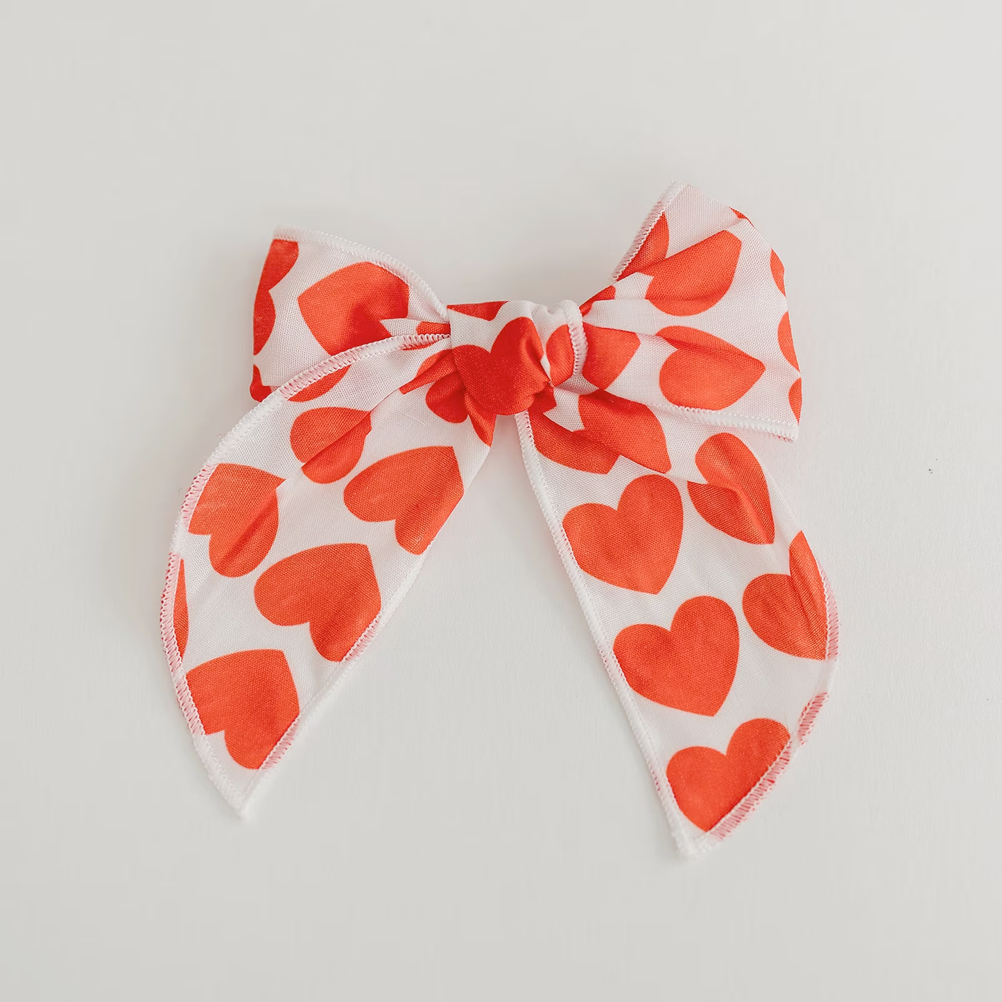Ruby Red Valentine Heart Serged Cotton 4" Hair Bow