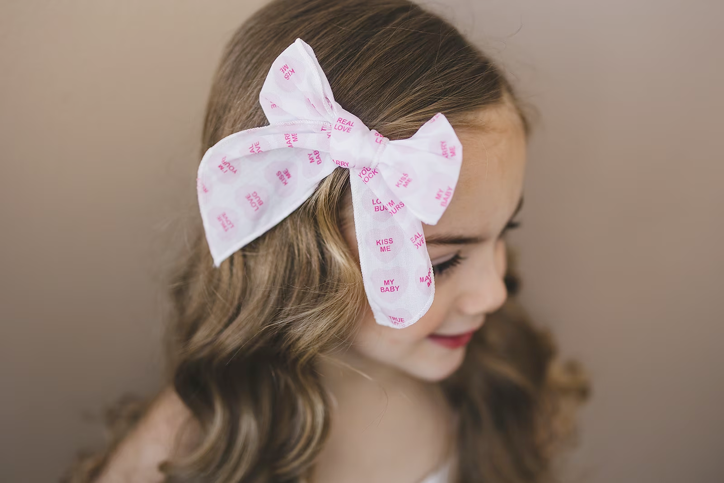 Pink Candy Valentine Heart 4" Serged Cotton Hair Bow