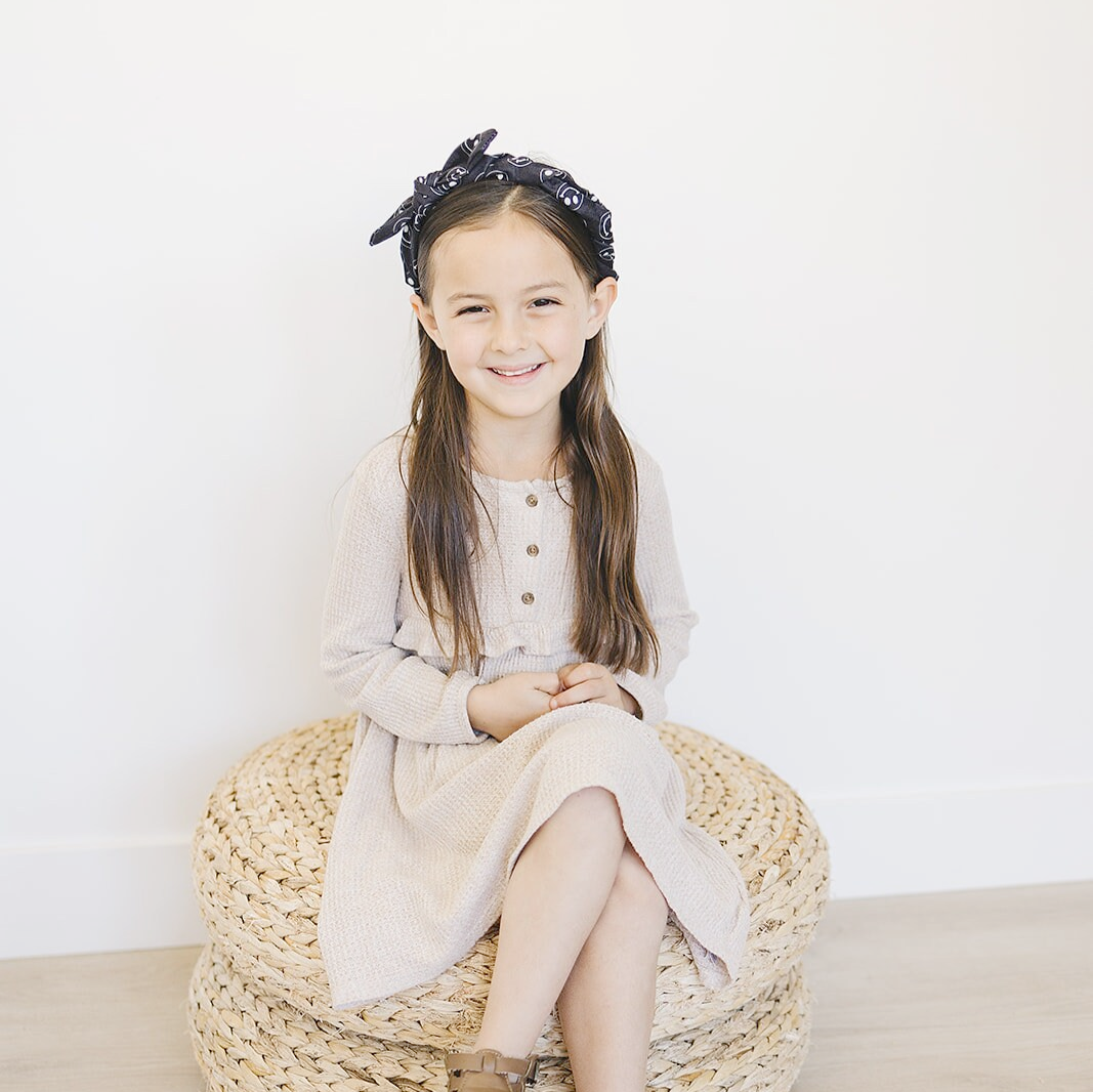 Black and White Smile Face Bow Hard Headband