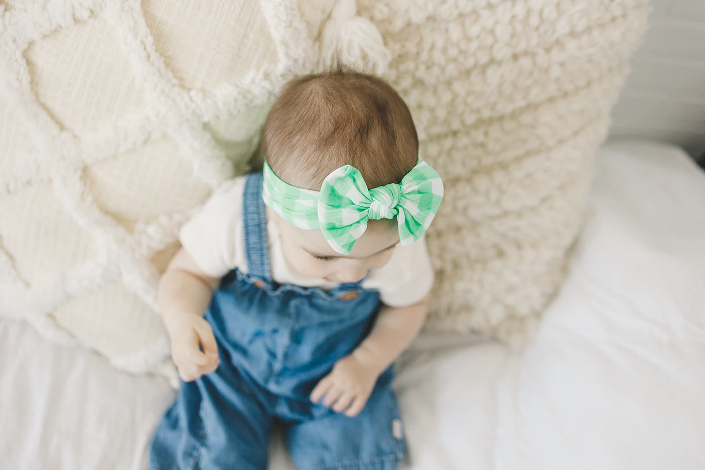 Spring Green Gingham Baby Nylon Headband