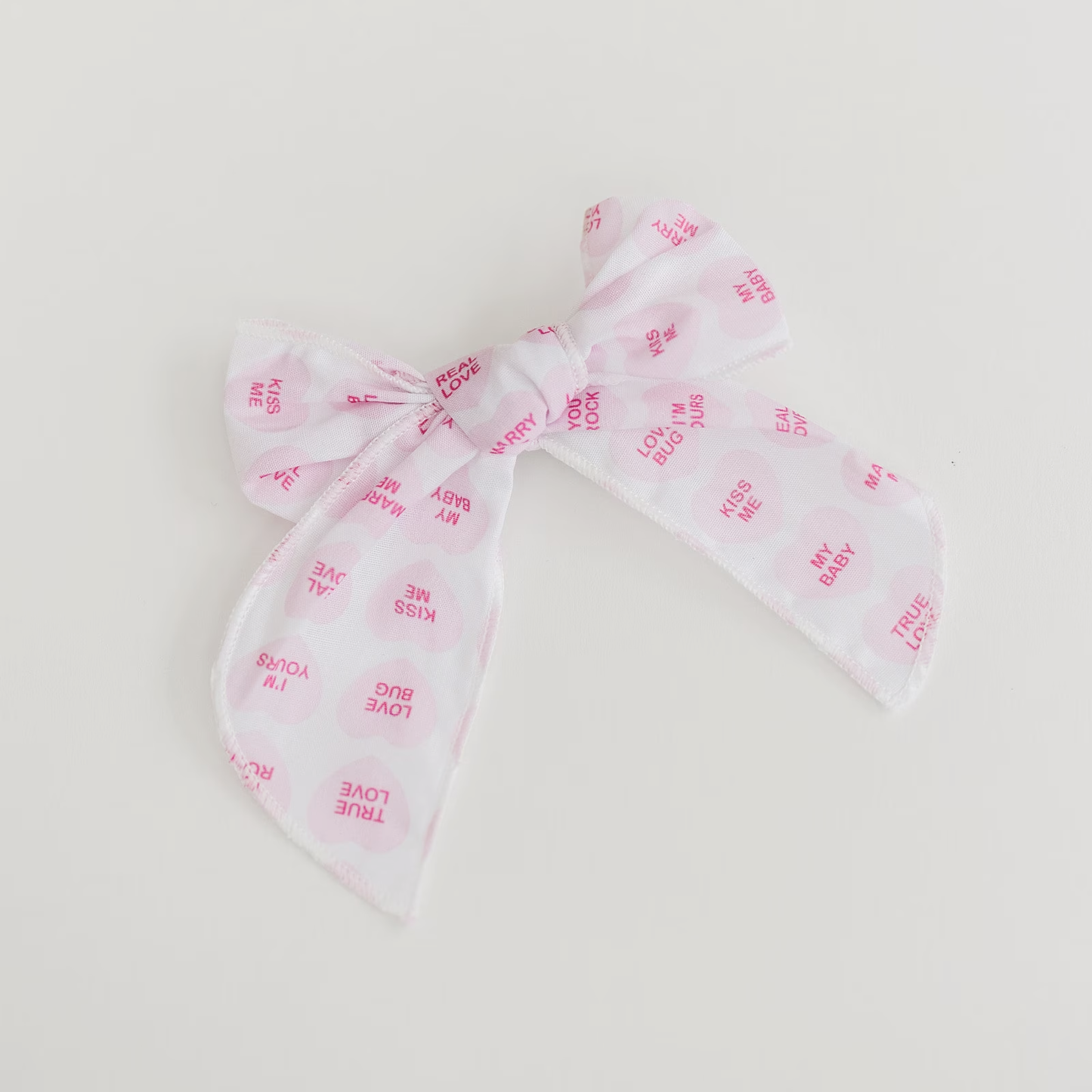 Pink Candy Valentine Heart 4" Serged Cotton Hair Bow