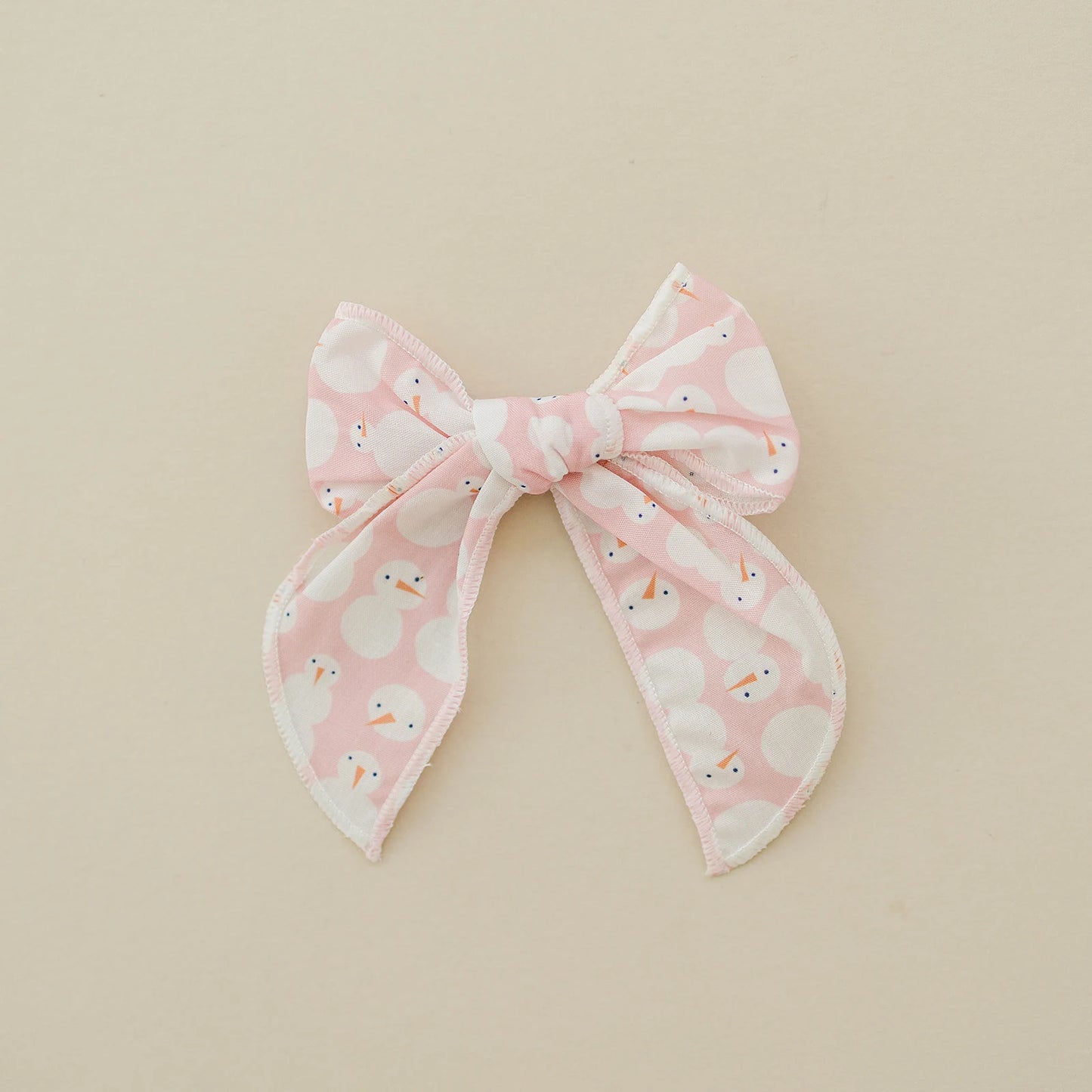 Pink Winter Snowman 4" Serged Cotton Hair Bow