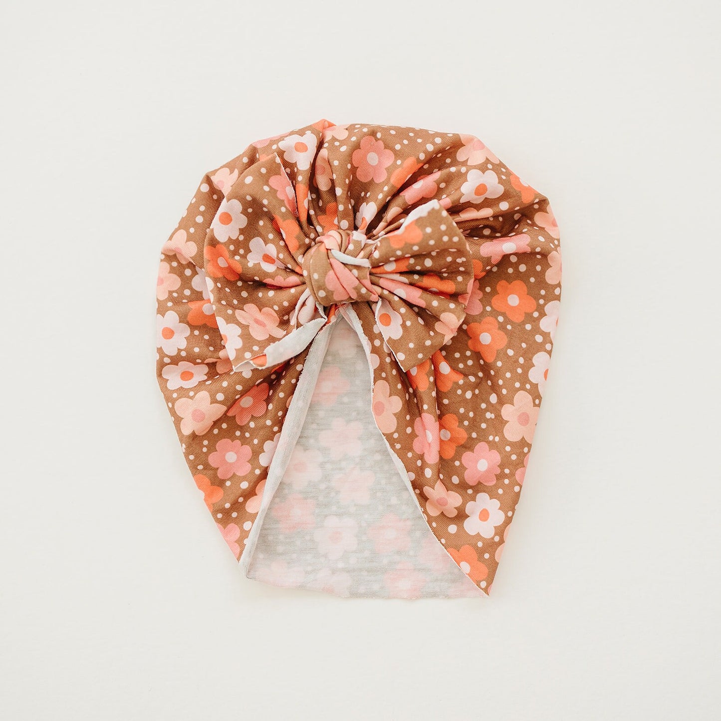 Retro Neutral Floral Baby Bow Turban