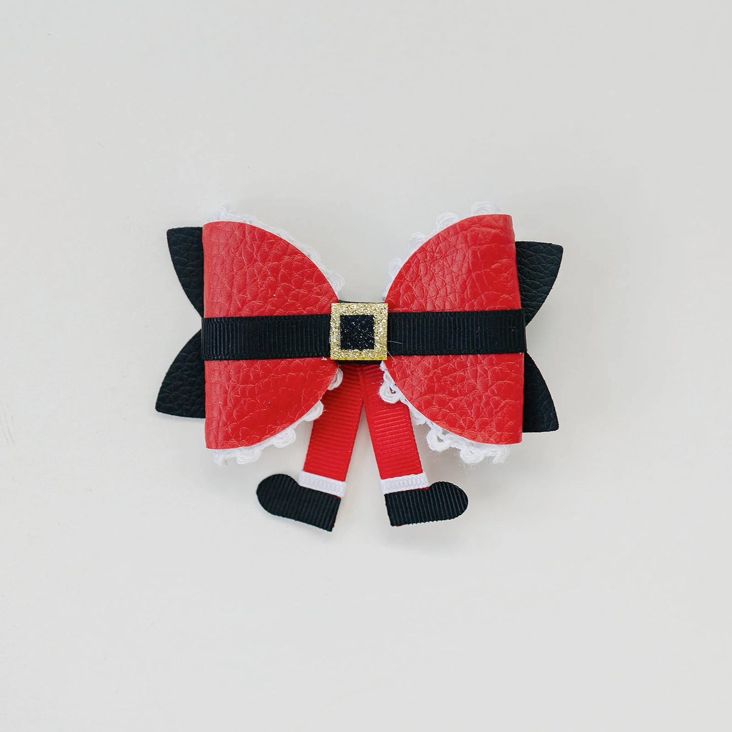 Old St Nick Santa Claus Faux Leather Hair Clip Bow