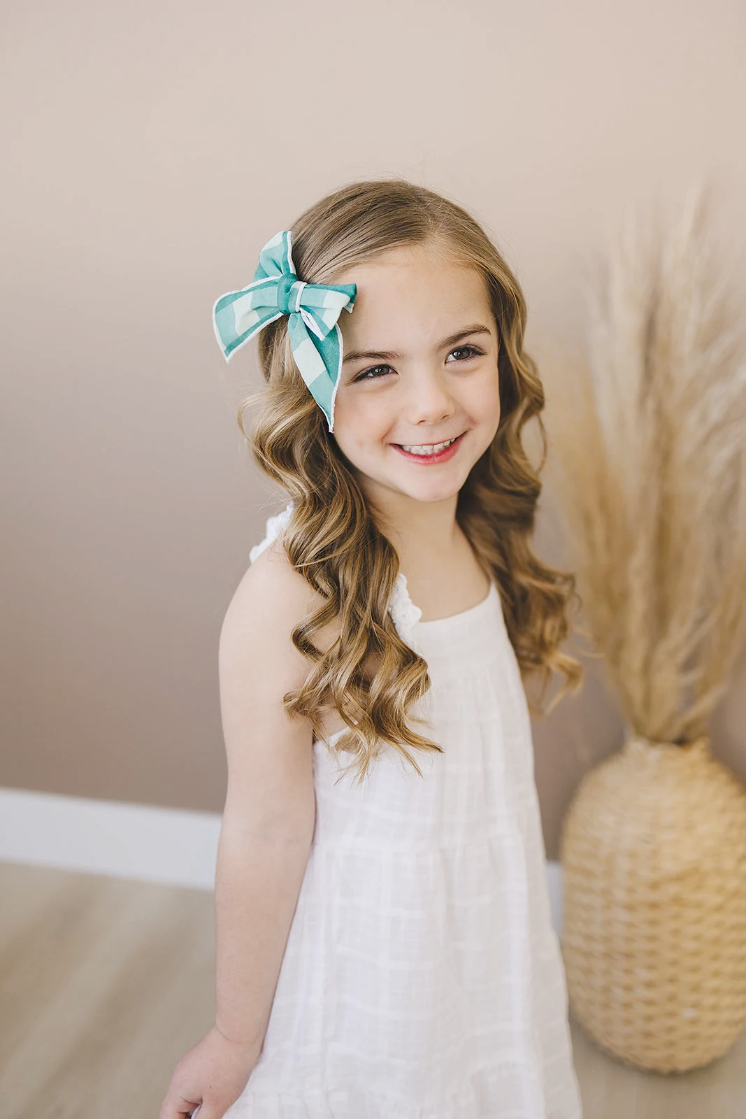 XL Lucky Green Gingham 4" Serged Cotton Hair Bow