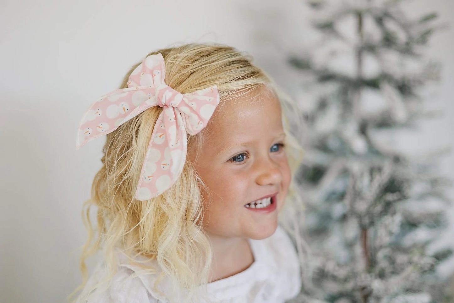 Pink Winter Snowman 4" Serged Cotton Hair Bow