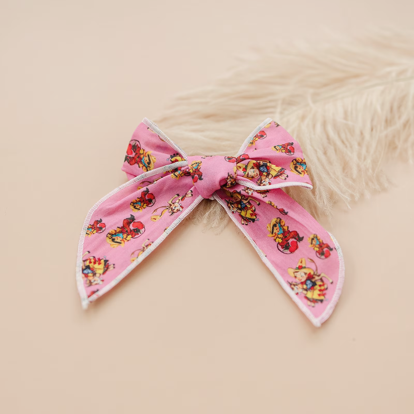 Vintage Cutie Cupid Cowboy 4" Cotton Serged Hair Bow