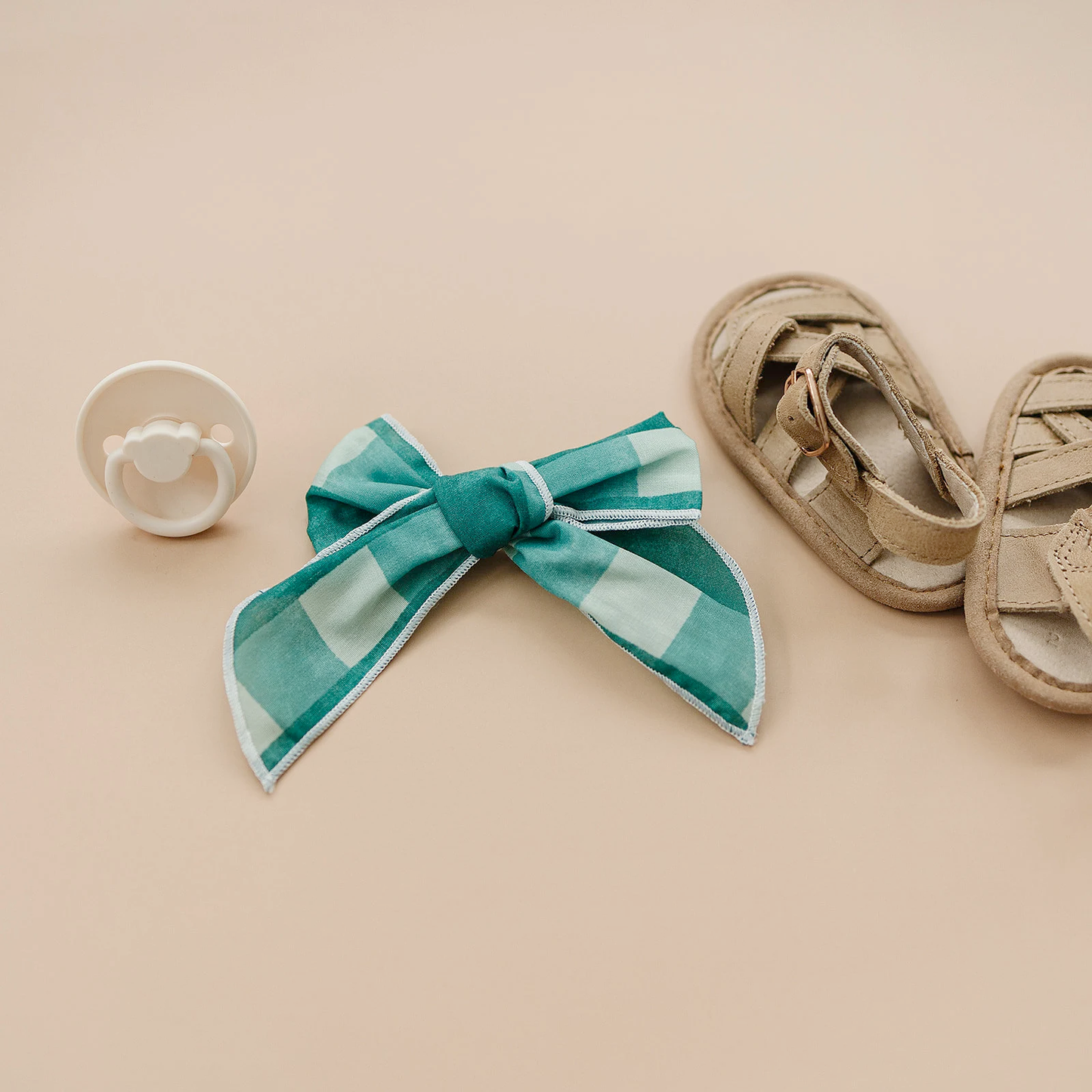 XL Lucky Green Gingham 4" Serged Cotton Hair Bow