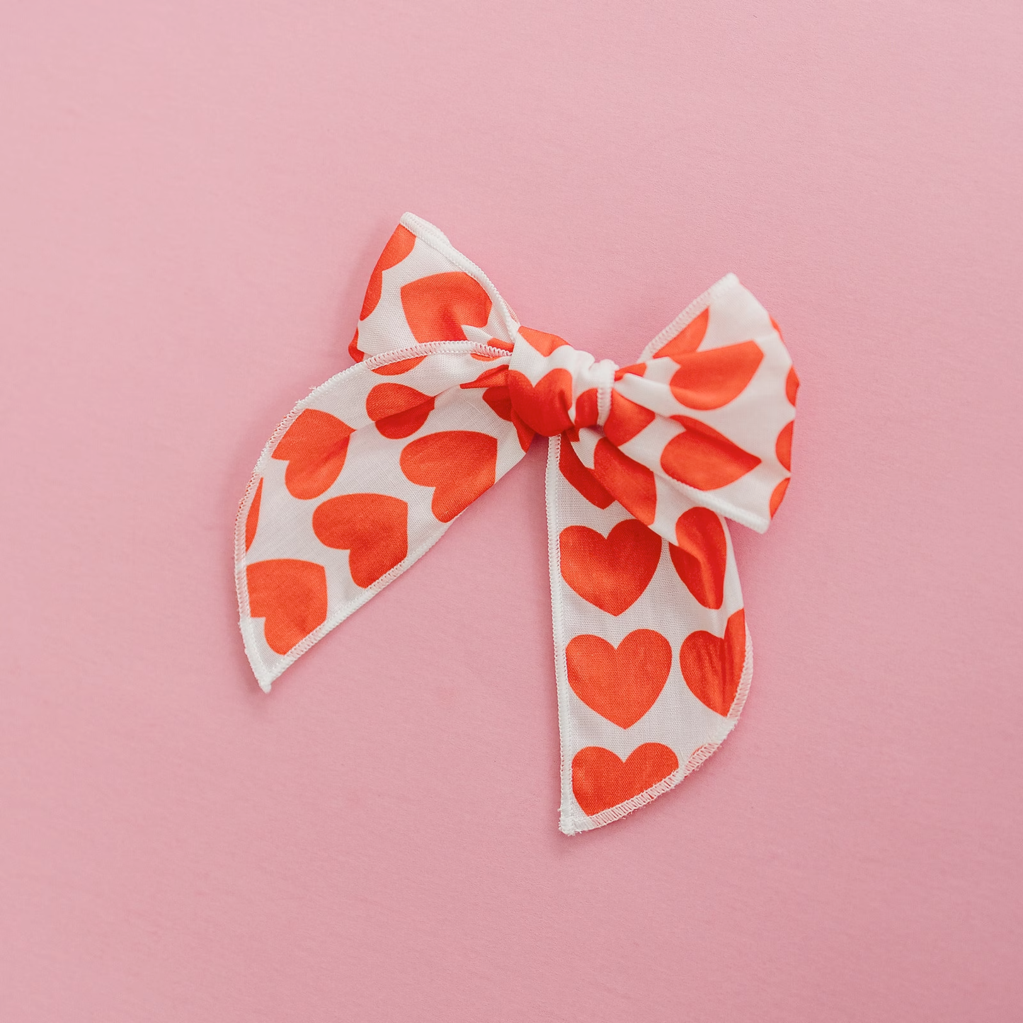 Ruby Red Valentine Heart Serged Cotton 4" Hair Bow