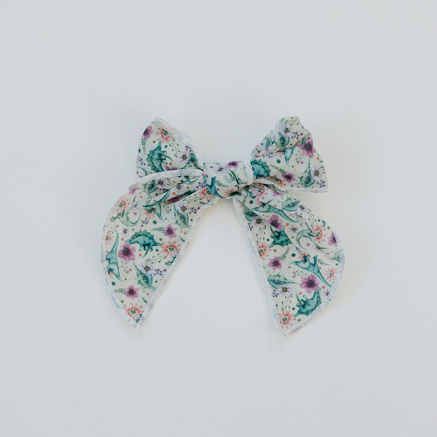 Flowers and Dinos 4" Serged Cotton Hair Bow