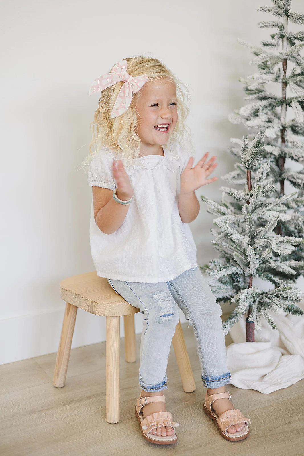 Pink Winter Snowman 4" Serged Cotton Hair Bow