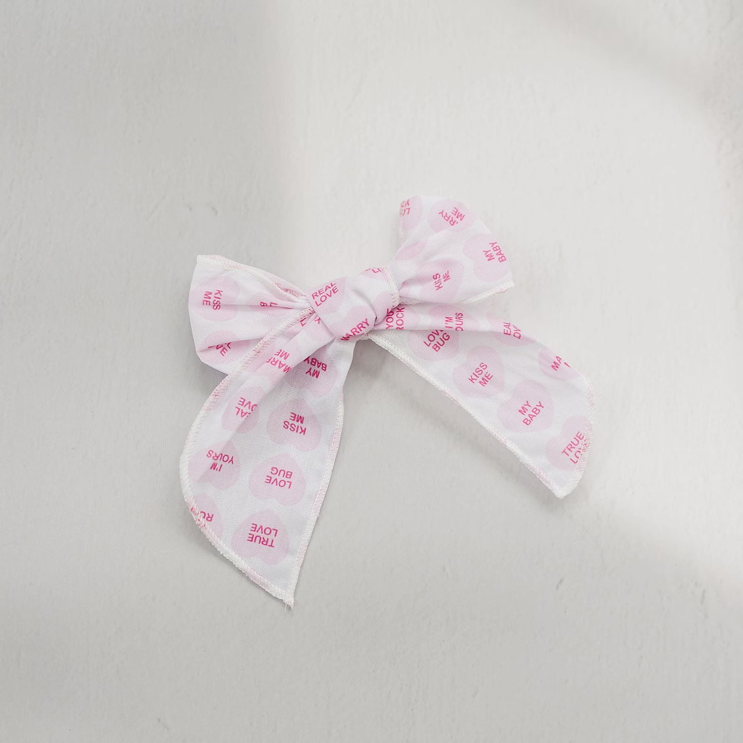 Pink Candy Valentine Heart 4" Serged Cotton Hair Bow