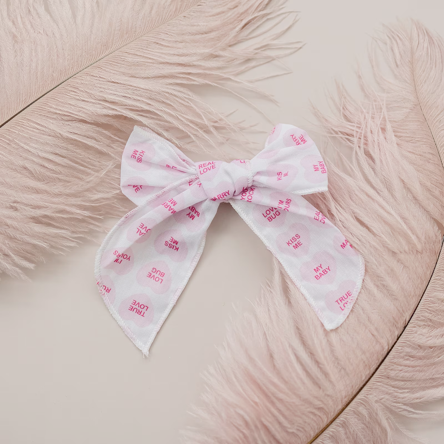 Pink Candy Valentine Heart 4" Serged Cotton Hair Bow