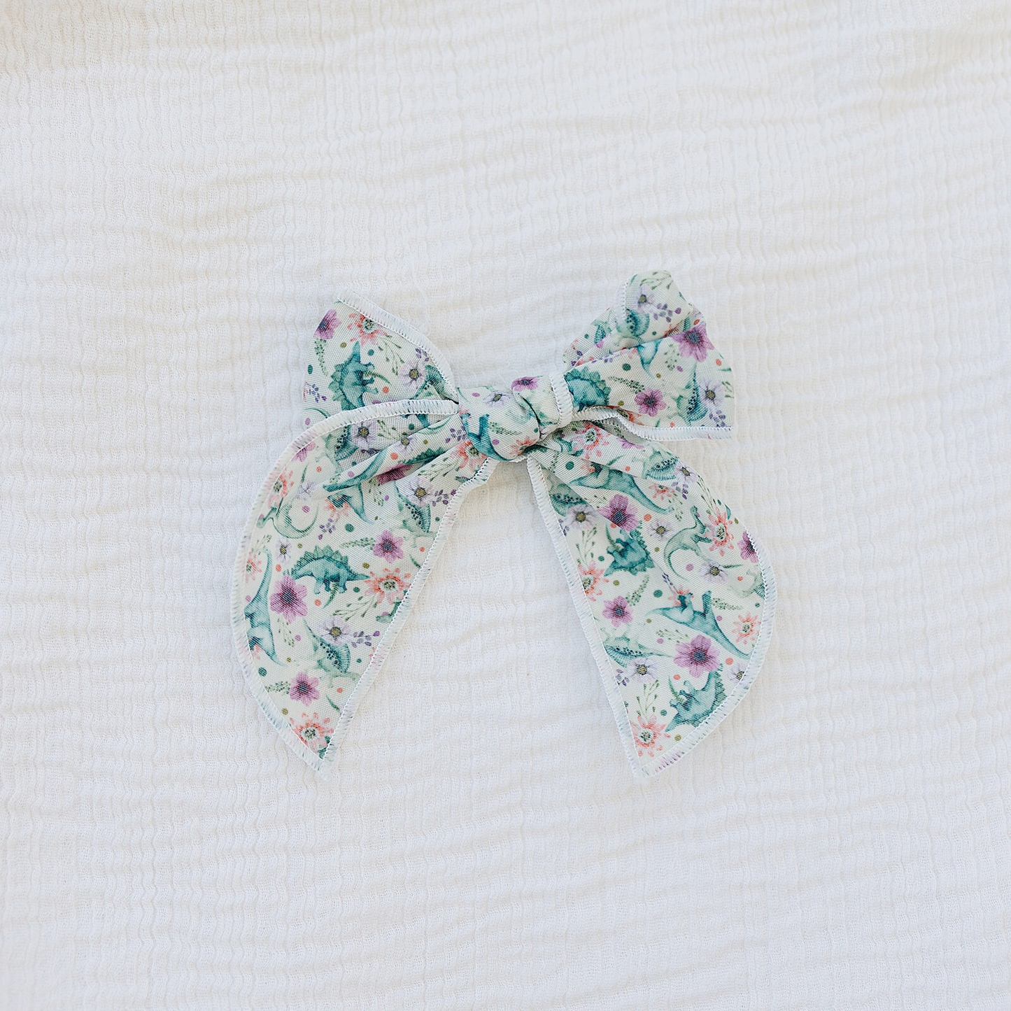 Flowers and Dinos 4" Serged Cotton Hair Bow
