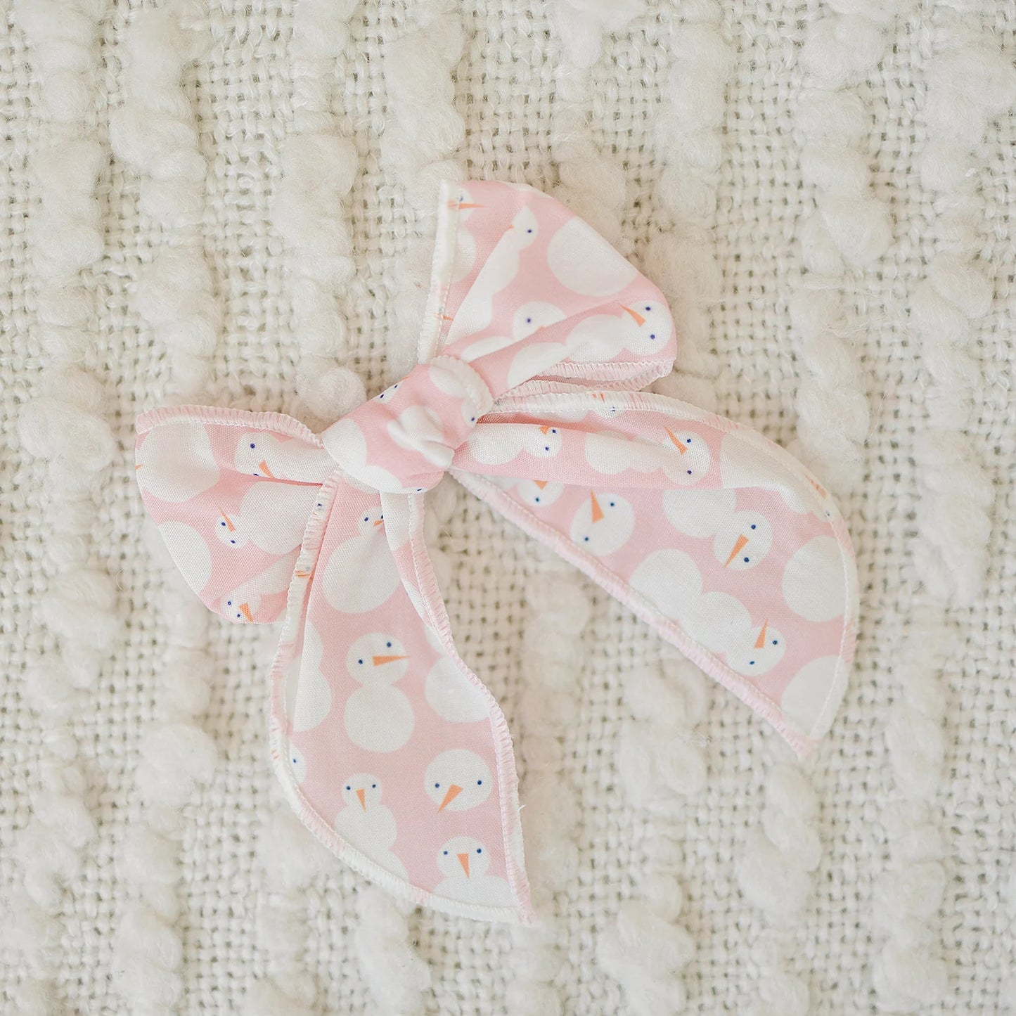 Pink Winter Snowman 4" Serged Cotton Hair Bow