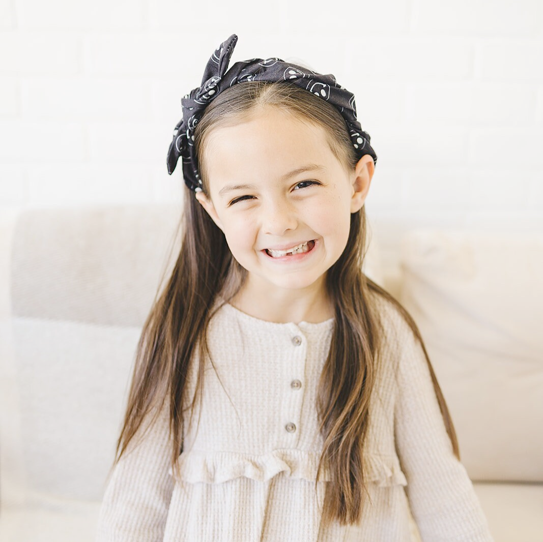 Black and White Smile Face Bow Hard Headband