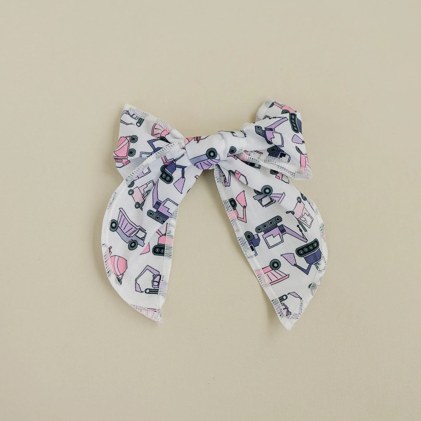 Pink and Purple Construction Trucks Serged Cotton 4" Bow