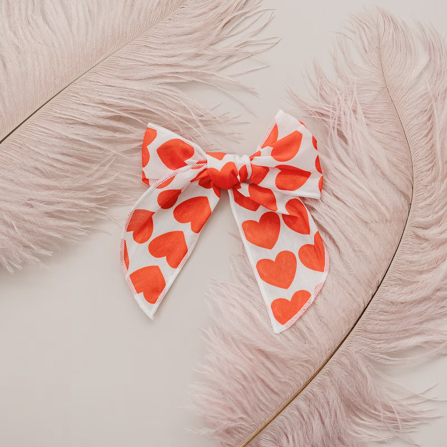 Ruby Red Valentine Heart Serged Cotton 4" Hair Bow