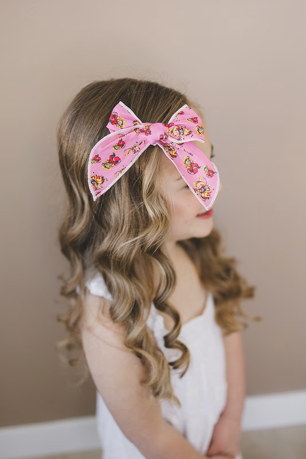 Vintage Cutie Cupid Cowboy 4" Cotton Serged Hair Bow