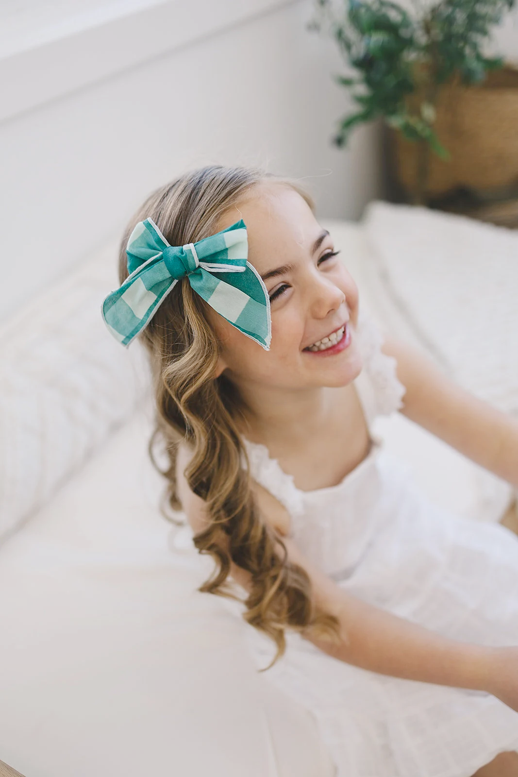 XL Lucky Green Gingham 4" Serged Cotton Hair Bow