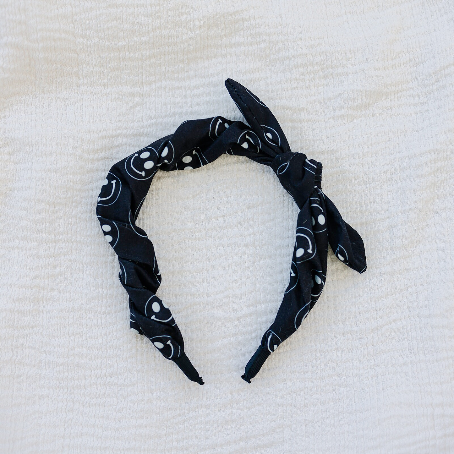 Black and White Smile Face Bow Hard Headband