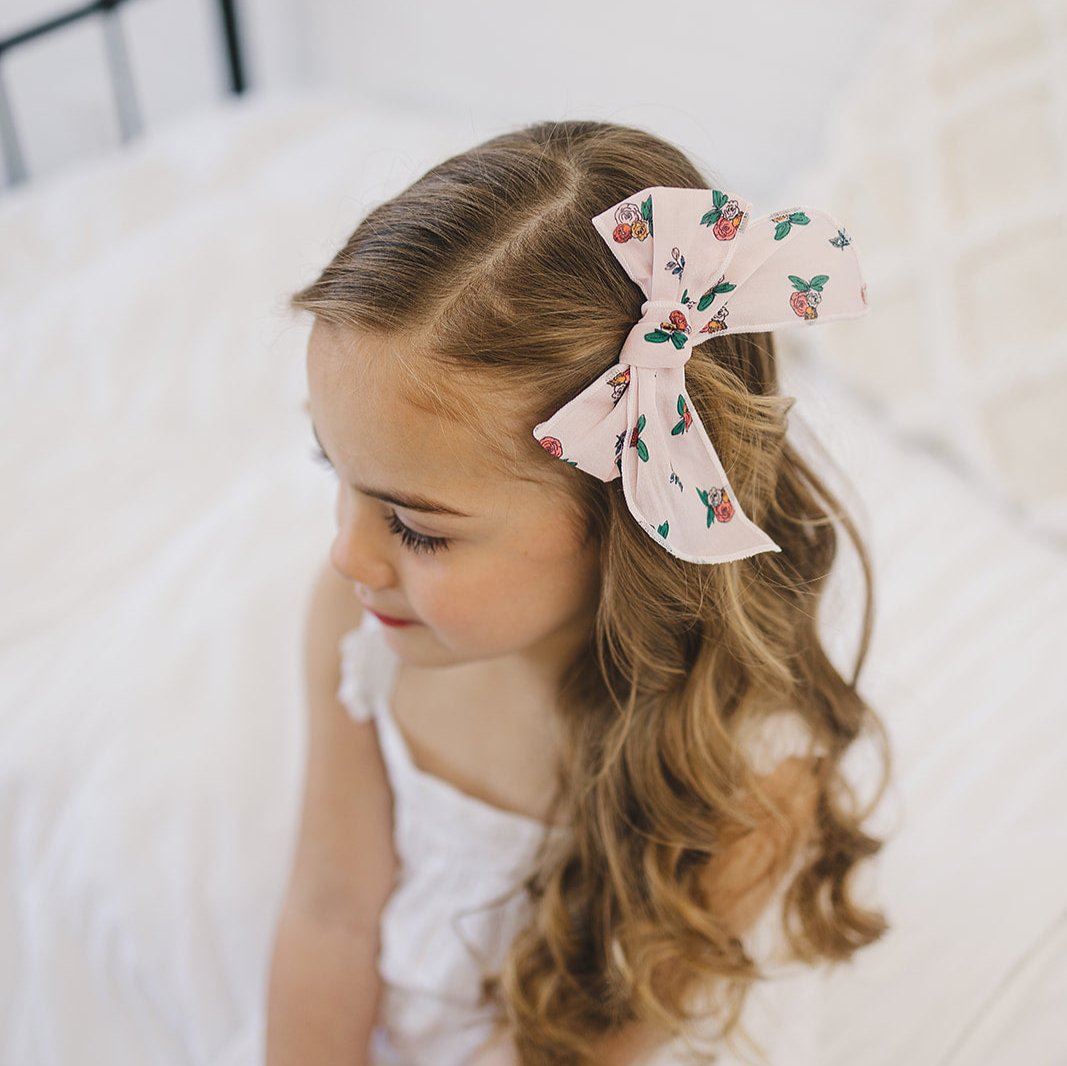 Beautiful Blush Blooms Serged Bow Hair Clip