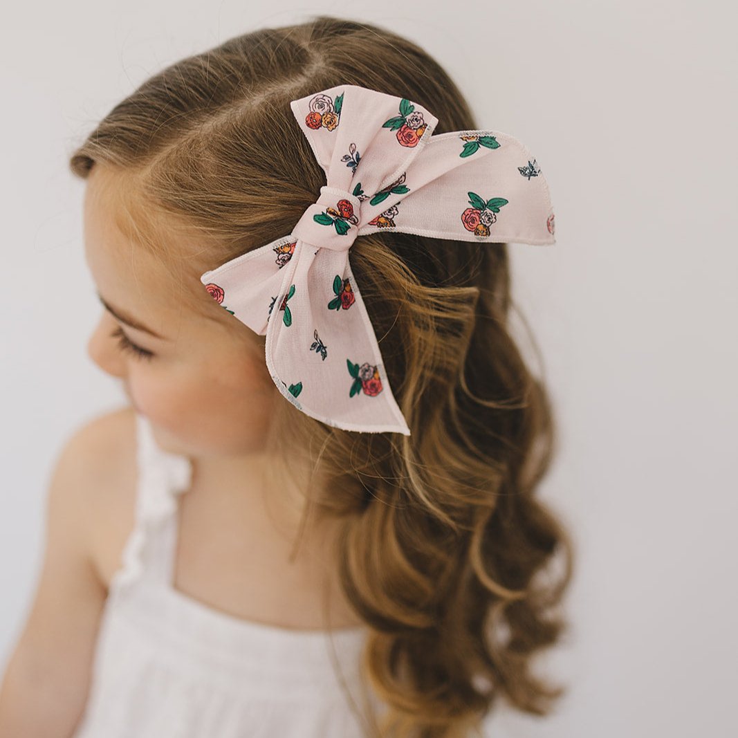 Beautiful Blush Blooms Serged Bow Hair Clip