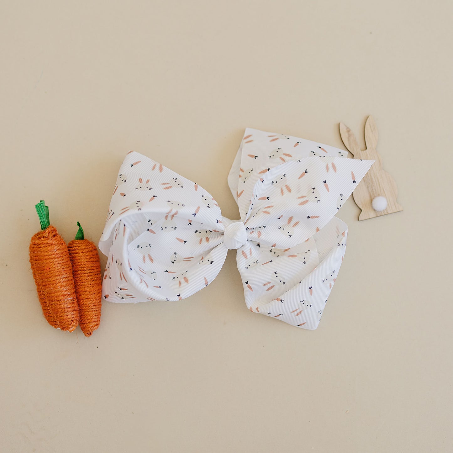 7" Neutral Spring Bunny Grosgrain Hair Bow