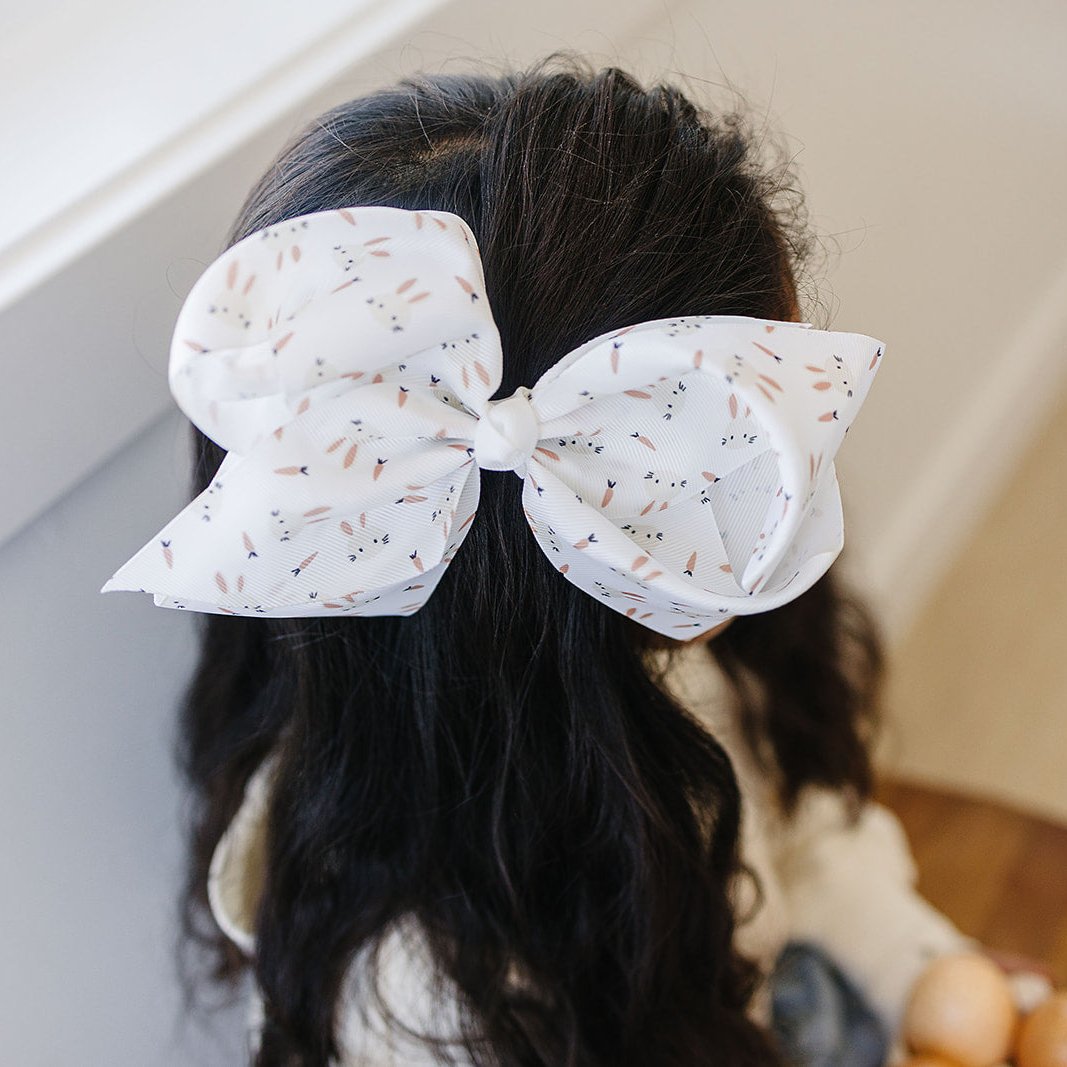 7" Neutral Spring Bunny Grosgrain Hair Bow
