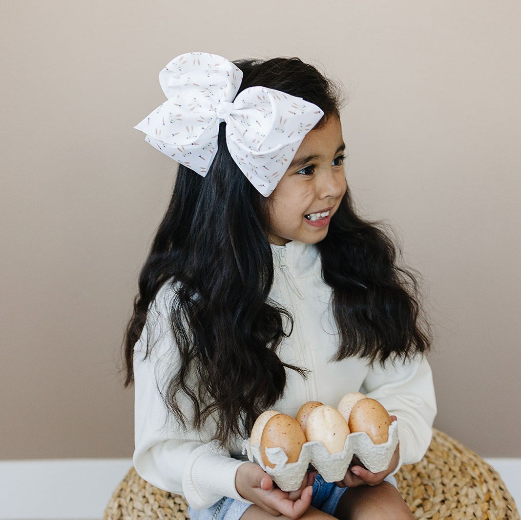 7" Neutral Spring Bunny Grosgrain Hair Bow