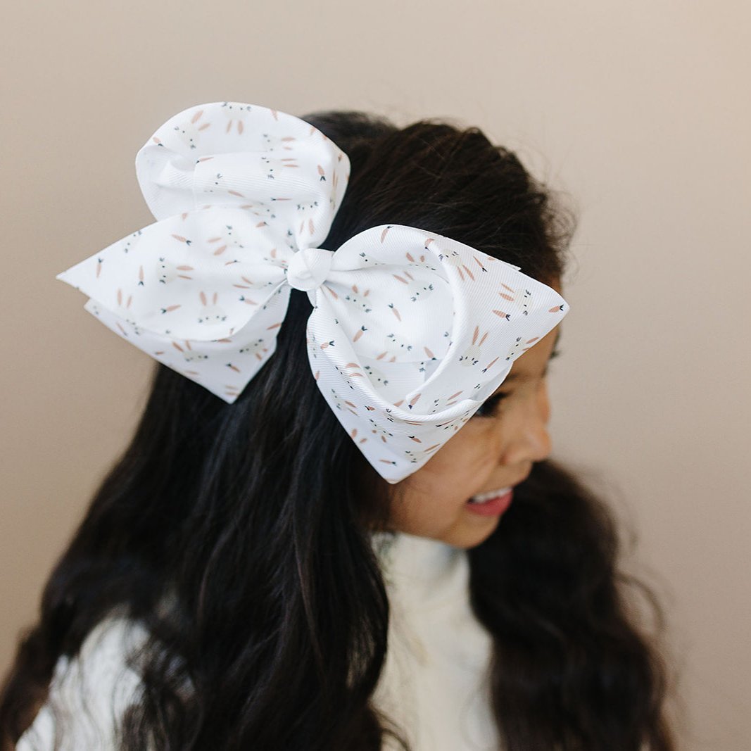 7" Neutral Spring Bunny Grosgrain Hair Bow