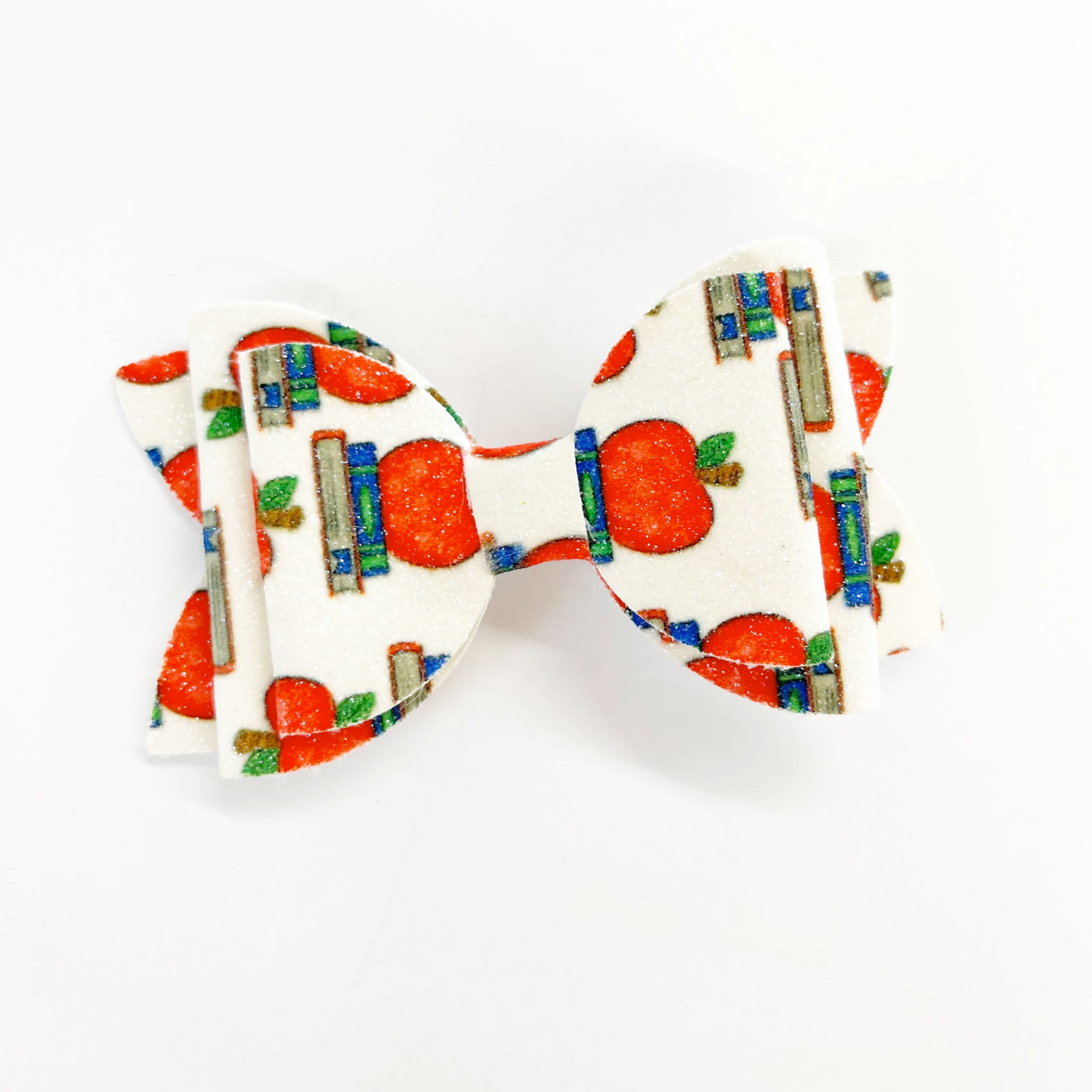 3.5” School Apples Faux Leather Bow