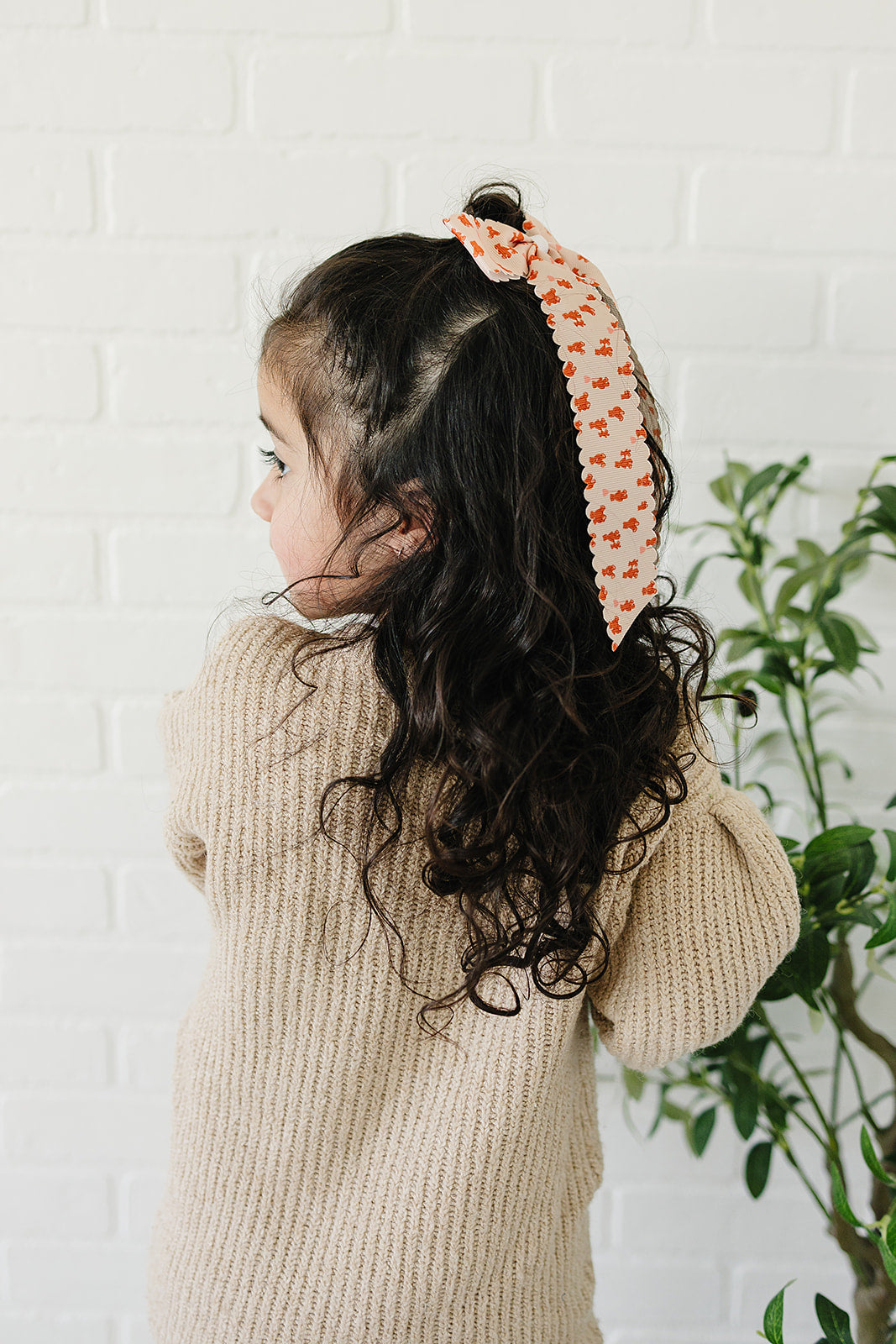 Teddy Bear Love Scallop Long Ribbon Bow