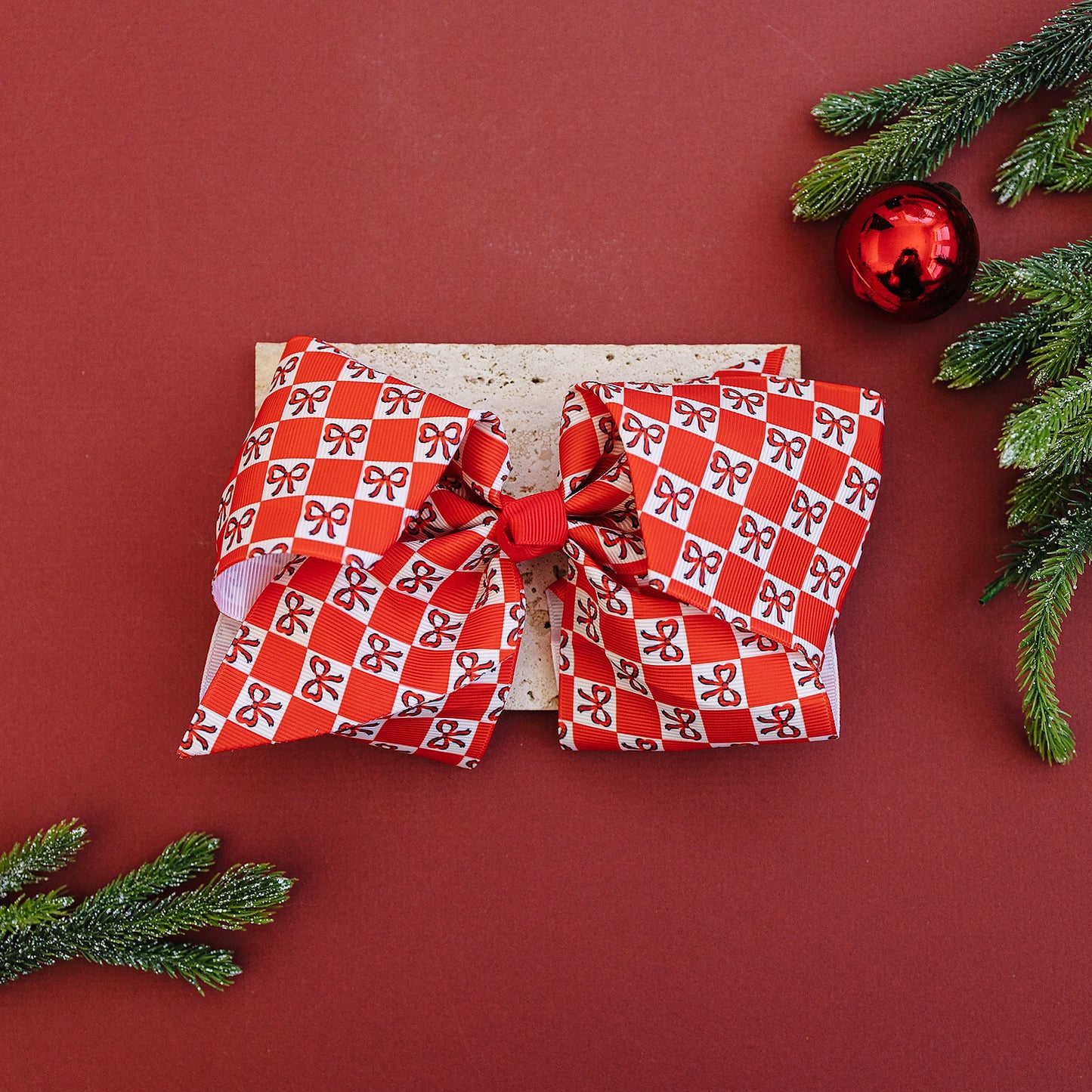 7" Red Checkered Grosgrain Hair Bow