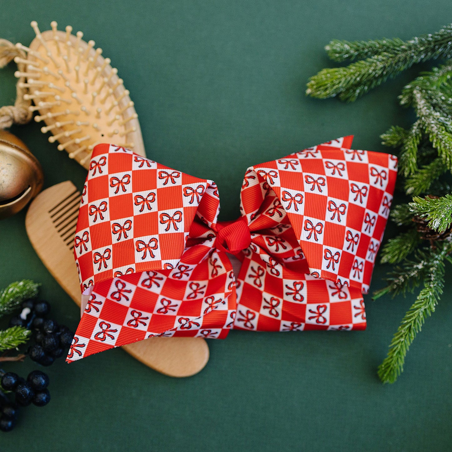 7" Red Checkered Grosgrain Hair Bow
