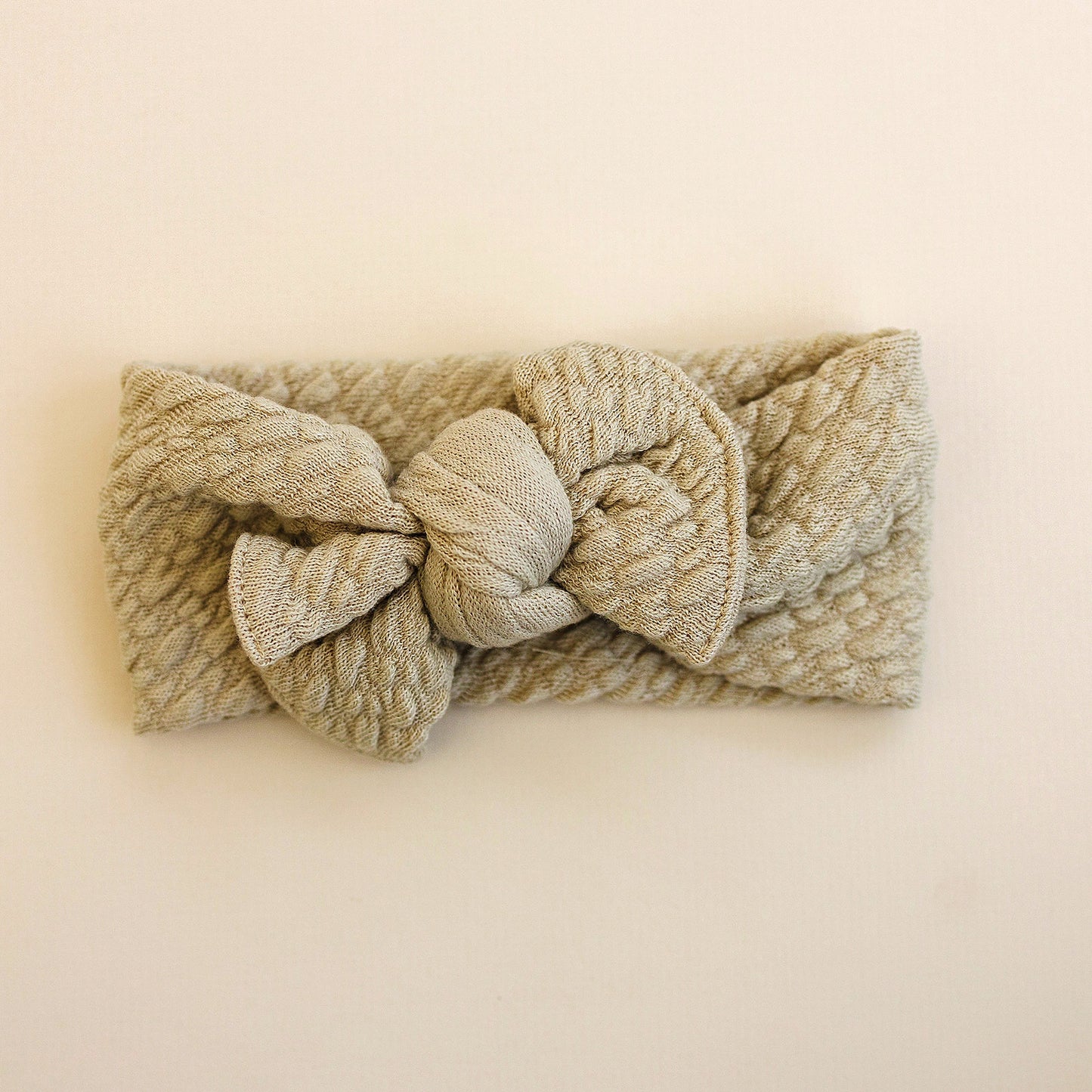 Gathered Waffled Neutral Bow Baby Headband