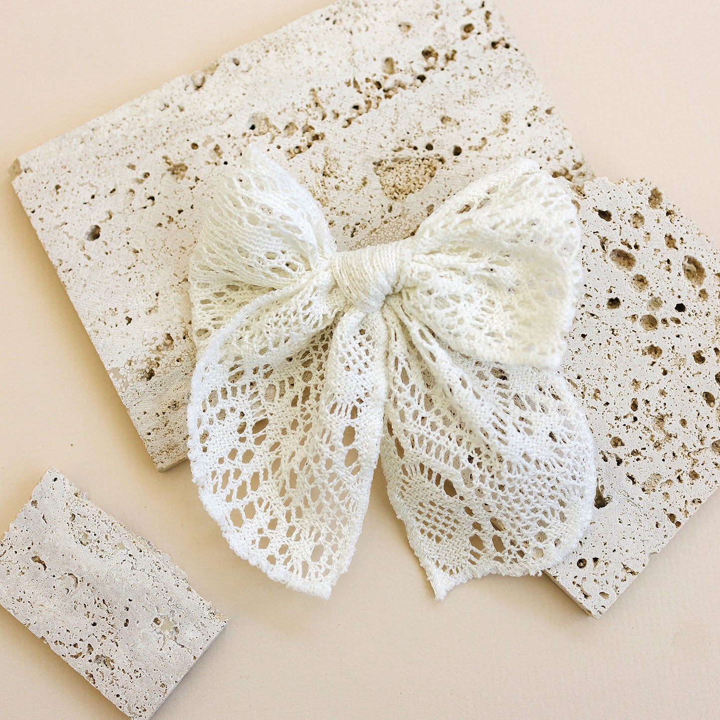 5" White Eyelet Lace Hair Bow