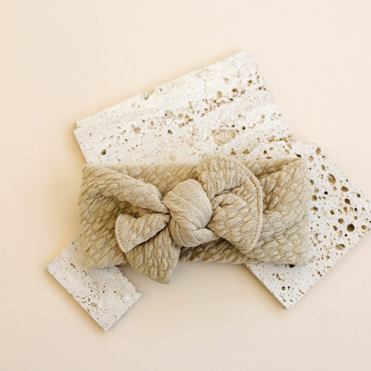 Gathered Waffled Neutral Bow Baby Headband