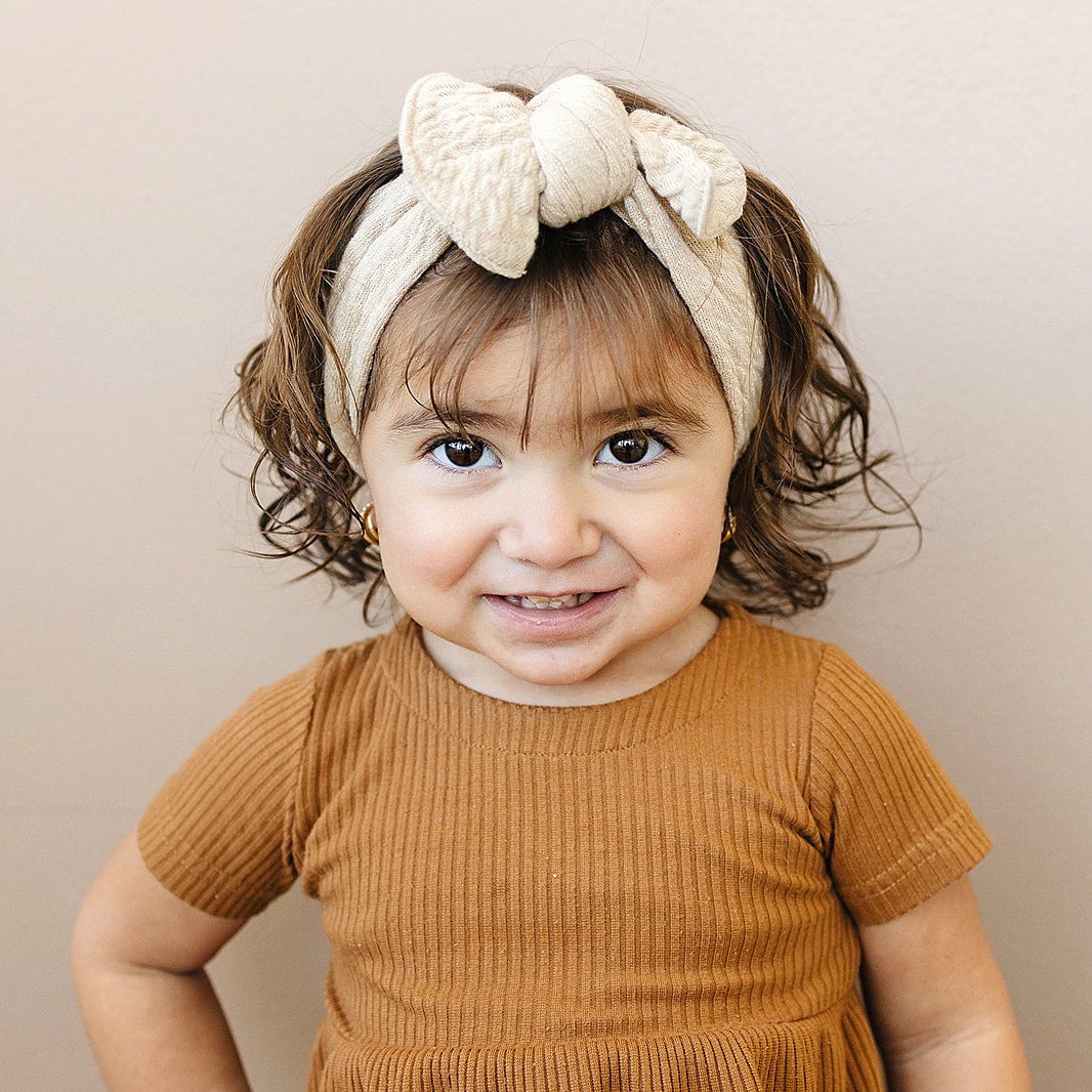 Gathered Waffled Neutral Bow Baby Headband