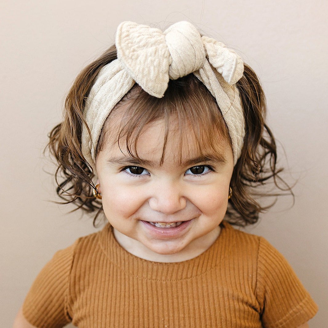 Gathered Waffled Neutral Bow Baby Headband