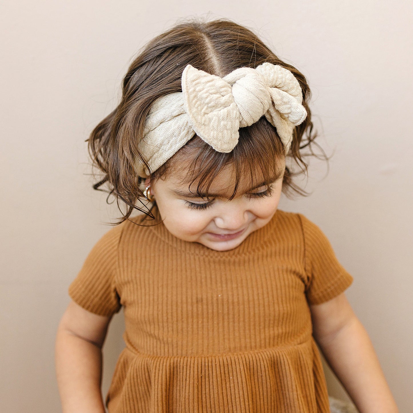 Gathered Waffled Neutral Bow Baby Headband
