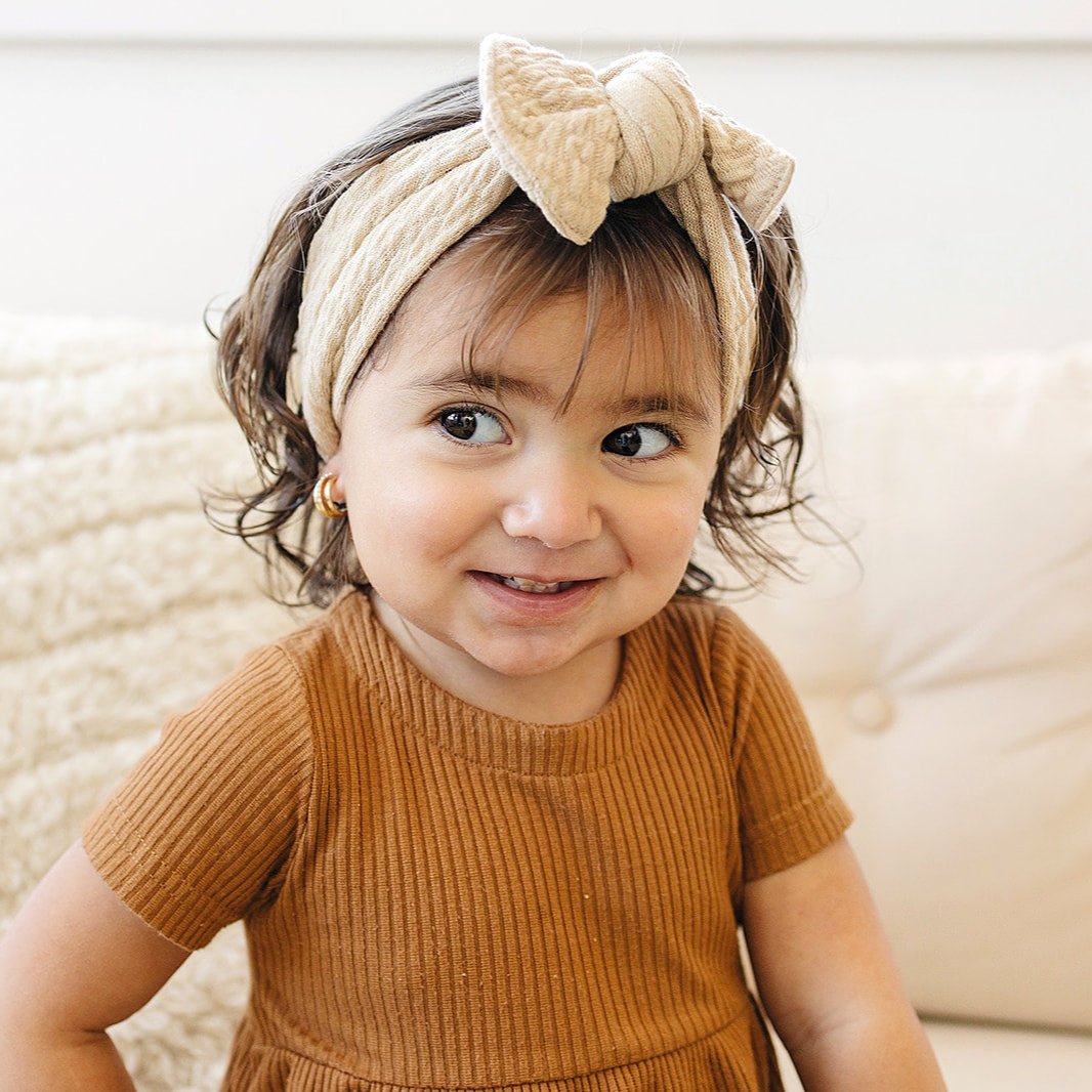 Gathered Waffled Neutral Bow Baby Headband