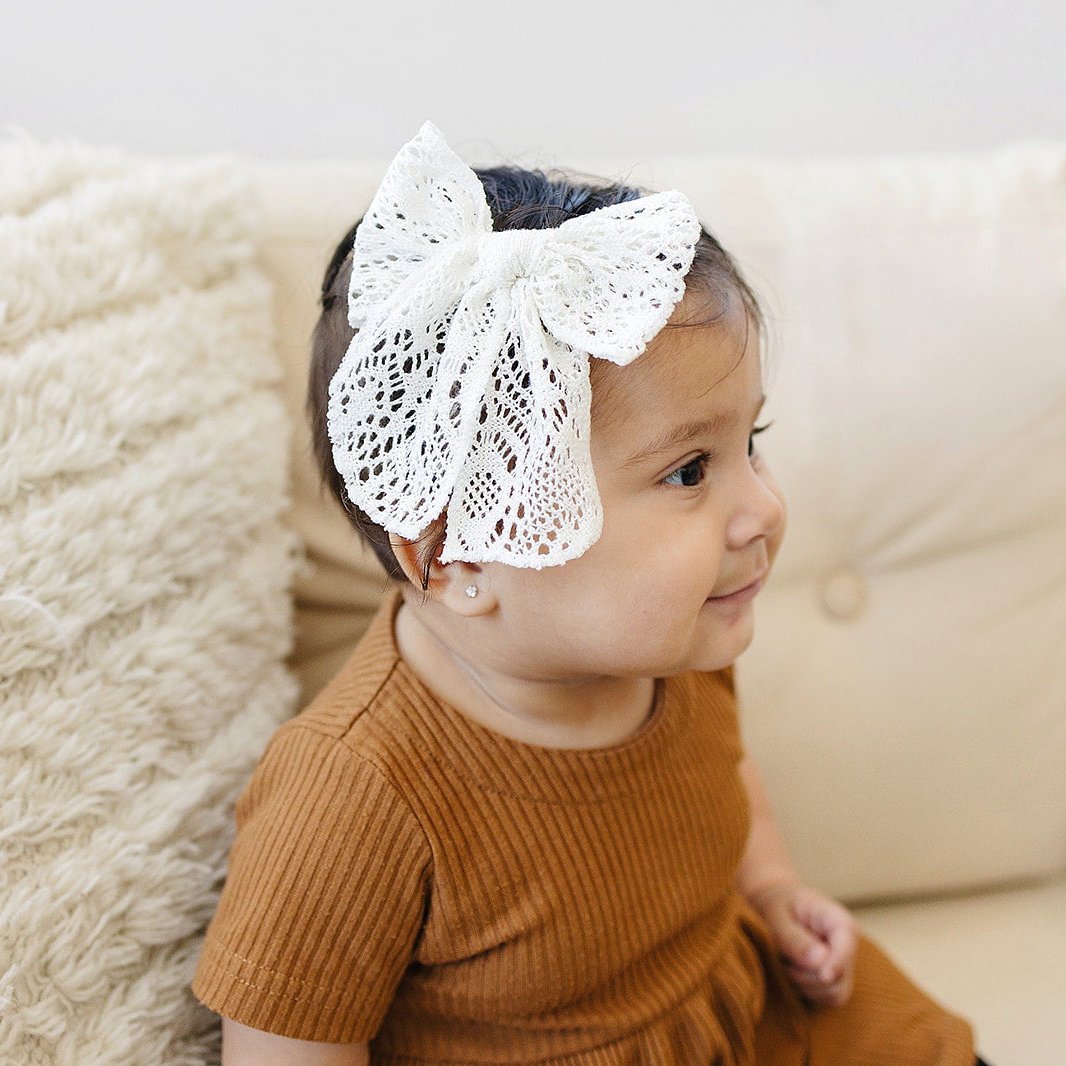 5" White Eyelet Lace Hair Bow